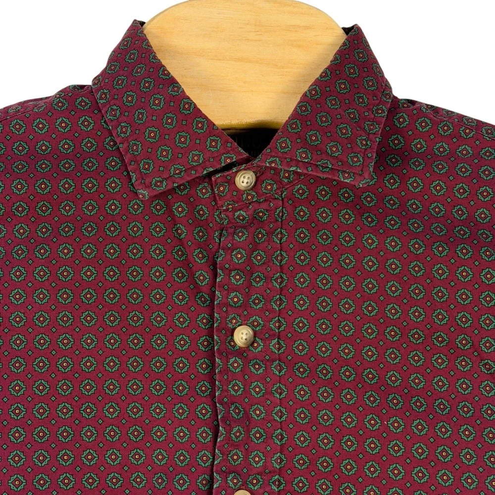 Polo Ralph Lauren Button Down Mens M Burgundy‎ Geometric Medallion Cotton Shirt